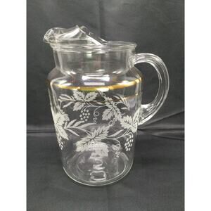 Bartlett Collins 806 Etched Clear Glass Gold Trim 24oz Ice Lip Pitcher
